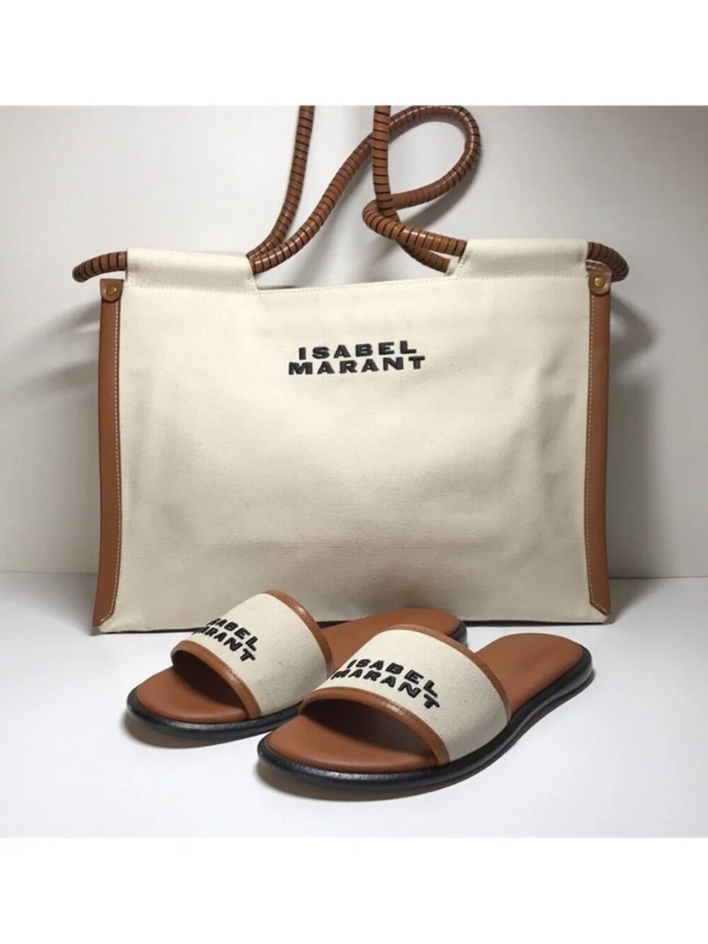 New Authentic Isabel Marant Beige and Black Slides